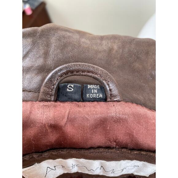 Vintage Womens Jacket Sz S Lambskin Leather Oversized Hipster Grunge Car Coat - Picture 3 of 12